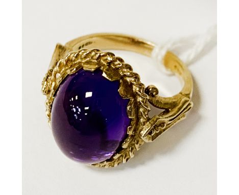 9CT YELLOW GOLD AMETHYST RING - SIZE J