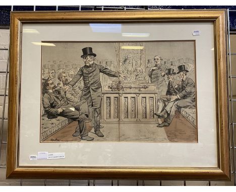 PRINT BY TOM MERRY GLADSTONE IN THE HOUSE OF COMMONS 48CMS X 30CMS