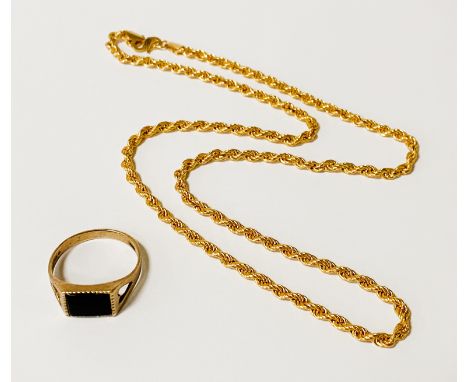 GOLD NECKLACE MARKED 21K 4.4 GRAMS WITH A 9CT GOLD RING 2.6 GRAMS RING SIZE O