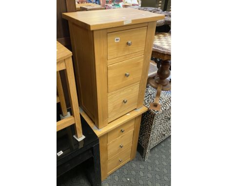 PAIR LIGHT OAK THREE DRAWER CHESTS