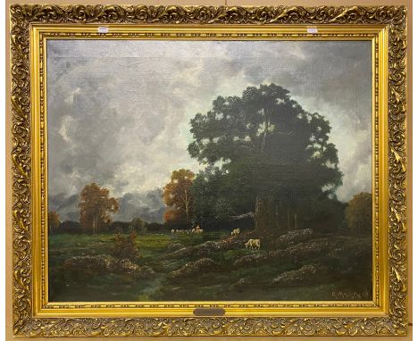 R. MELGHELLEN OIL ON CANVAS DEPICTING WOODED LANDSCAPE WITH CATTLE - SIGNED 80CMS X 65CMS
