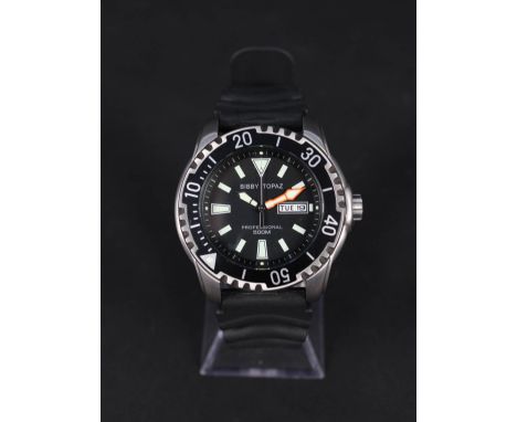 An unusual professional divers 500m wristwatch marked Bibby Topaz to black dial, the base of case engraved with image of vint