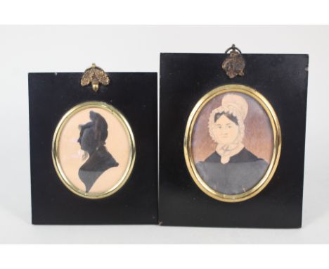 A Victorian portrait miniature of a lady plus a silhouette