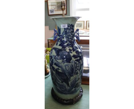 A 19th Century Chinese bird and floral vase converted to lamp (top repairs), height 22"