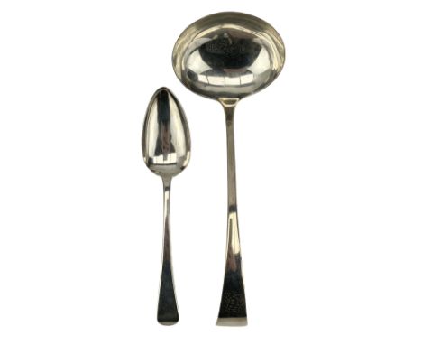 Silver soup ladle Sheffield 1932 Maker Edward Viner and a George III silver table spoon London 1809 Maker Thomas Wallis II (2
