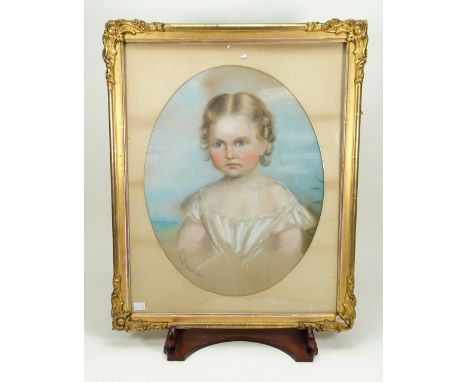 Portrait of a young girl, by S. Smeeton, early nineteenth century,  the pastel drawing of young girl with blonde hair in ring