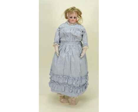Simon &amp; Halbig bisque shoulder head doll, German circa 1890, the pale bisque head with fixed blue glass eyes, finely pain
