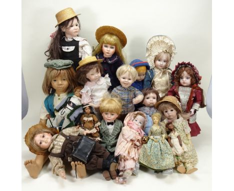 Collection of reproduction/artist dolls, including a Bebe Bru, A.T type, large bisque head Jess, Heubach Pouty, Alberion doll