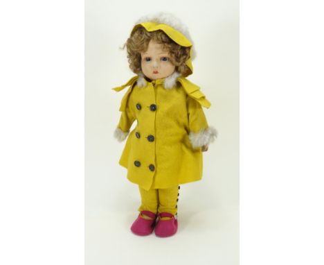 Chad Valley ‘Bambina’ cloth doll, 1930s, the moulded felt face with brown glass eyes, painted mouth, eyebrows and nostrils, s