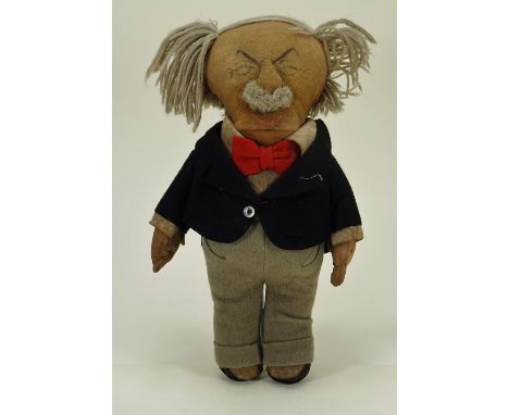 A rare Chad Valley David Lloyd George M.P cloth doll, circa 1925, the brushed cotton head with printed features, grey wool ha