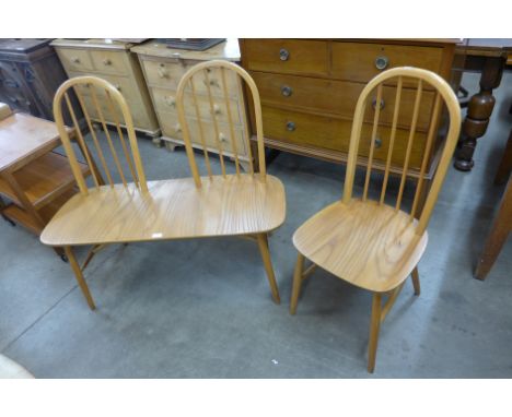 An Ercol style love seat and a matching chair