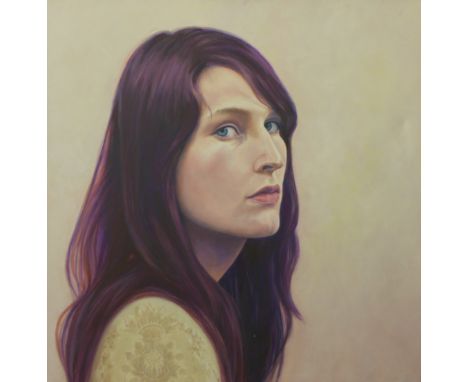 Modern British School, portrait of a woman, acrylic on canvas, 91 x 91cms, framed