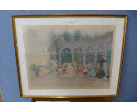 H. Scott, three marine scene watercolours, a large print and a miniature needlework