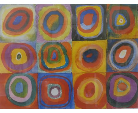 A Wassily Kandinsky print, Squares with Concentric Circles, framed