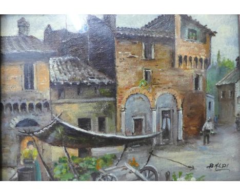 *  Baldi, pair of miniature Italian scenes, oil on card, 11 x 8cms and another, portrait of a gypsy boy, indistinctly signed