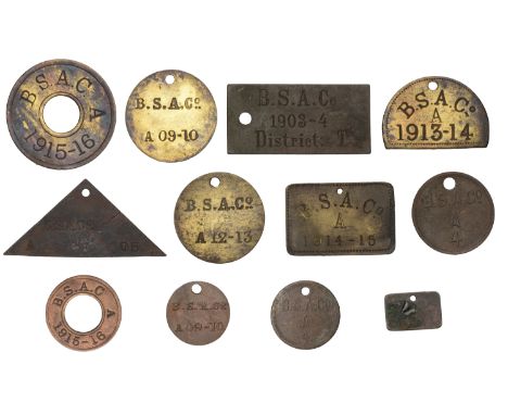 Rhodesia, British South Africa Co., brass hut tax tokens (12), 1903-04, 1905, 1909-10 (2), 1912-13, 1913-14, 1914-15 (2), 191