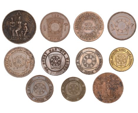 China, Shanghai, Keystone Royal Arch Chapter, Masonic Penny, 1871 (King 8008); USA, Nebraska, Omaha Chapter no.1, Masonic Pen