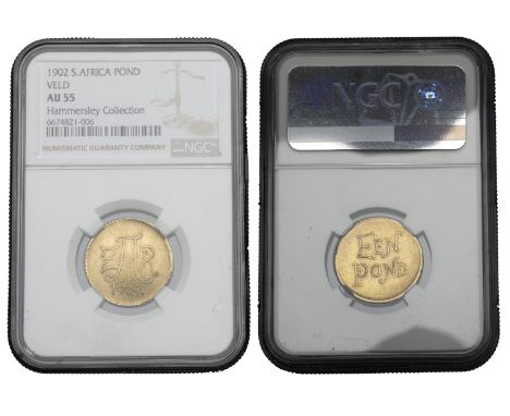 South Africa, Schalk Burger, Veld Pond, 1902, 7.96g/12h (Hern Z54; KM 11; F 4). Good very fine [slabbed NGC AU 55] £5,000-£7,