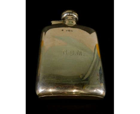 A George V plain silver hip flask, initialled N.D.M., Birmingham 1923, 4¾ozs (M)