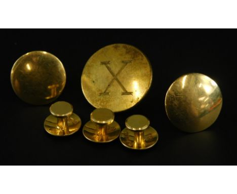 Various collar studs, to include three small 18ct gold collar studs, 3.8g, a diamond set stud, yellow metal, unmarked, 3.1g, 