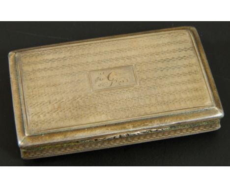 A William IV silver snuff box, with engine turned design, central rectangular cartouche, bearing initial G, maker Nathaniel M