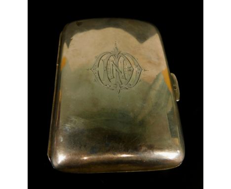 A George V silver cigarette case, with crested initial M, maker James Dixon & Sons, Sheffield 1919, 2¾oz (M)