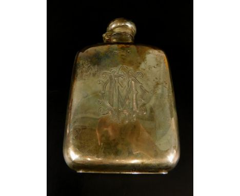 A plain George V silver hip flask, engraved with a monogram, Sheffield 1923, 4¾ozs (M)