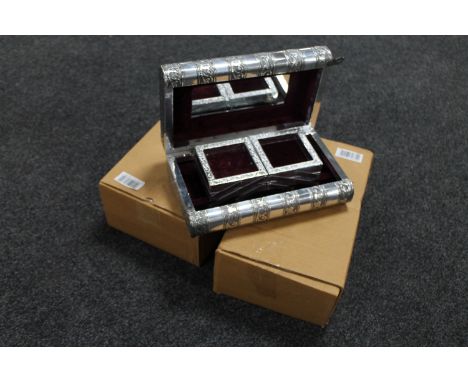 Two silvered trinket boxes in the form of books, two salt lamps and two Globenfeld wristwatches (for spares and repairs)
