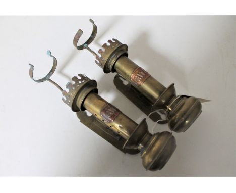 A pair of brass G W R carriage wall lamps 