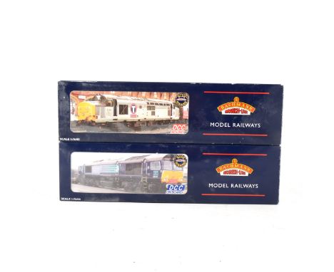 Bachmann OO gauge model railway locomotives; two diesel engines including 32-976DC class 66/9 DRS 66412 DCC fitted, 32-380DS 