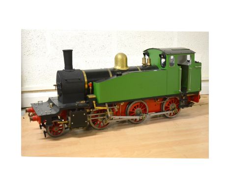Live steam 5inch gauge locomotive, tank engine 2-6-0, green, 88cm length.