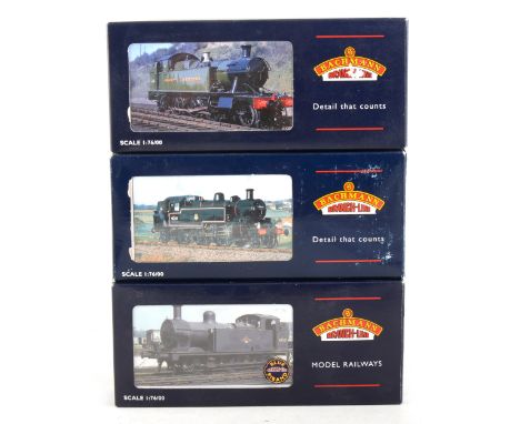 Bachmann OO gauge model railway locomotives; three to include 32-226 3F Jinty 47354 BR black, 31-454 Ivatt tank 41286 push/pu