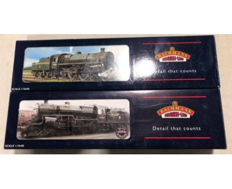 Bachmann OO gauge model railway locomotives; two to include 32-176 2-0-6 crab 42765 BR lined, 31-108 stanard 4MT 75063 BR lin
