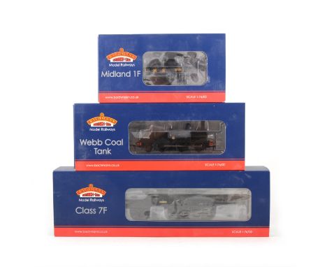 Bachmann OO gauge model railway locomotives; three to include 31-430 Midland class 1F 1725 LMS black 6 DCC, 35-052 LNWR Webb 
