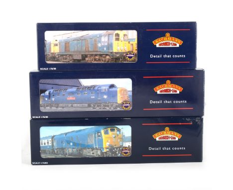 Bachmann OO gauge model railway locomotives; three diesel engines including 32-028 class 20 D8143 BR green (incorrect box), 3