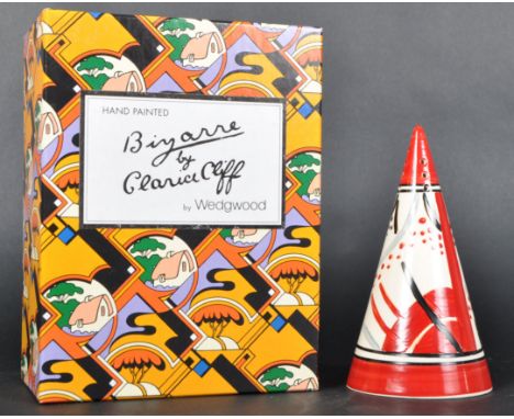 A Wedgwood Clarice Cliff Carpet Conical Sugar sifter / shaker from the Biyanne range. Hand painted in vibrant Art Deco colour