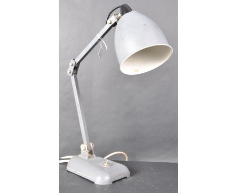 Memlite - A retro vintage original 1950s industrial factory work anglepoise desk lamp light having a shaped conical shade wit