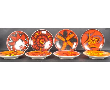 Poole Pottery - Delphis Range - Model 3 - A collection of eight retro vintage 1960s studio art pottery plates / chargers. Eac