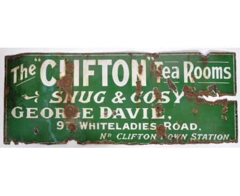 Local Bristol interest An early 20th Century enamel advertising point of sale shop display sign reading " The Clifton Tearoom