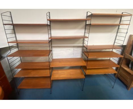 Brianco - An original retro vintage 20th Century teak wood Ladderax type modular wall shelving system comprising of four blac