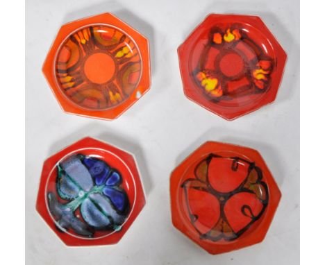 Poole Pottery - Delphis Range - Model 42 - A collection of four retro vintage 1960s studio art pottery plates / trinket dishe