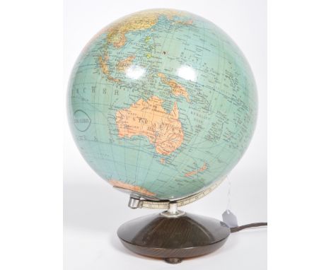 Heim-Globus - A retro vintage mid 20th Century German desktop terrestrial lamp light globe having a chrome arm with all raise