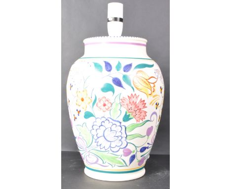 A 20th Century Poole Pottery, hand painted folk style off white lamp base, measures approx: 40cm x 25cm.&nbsp;