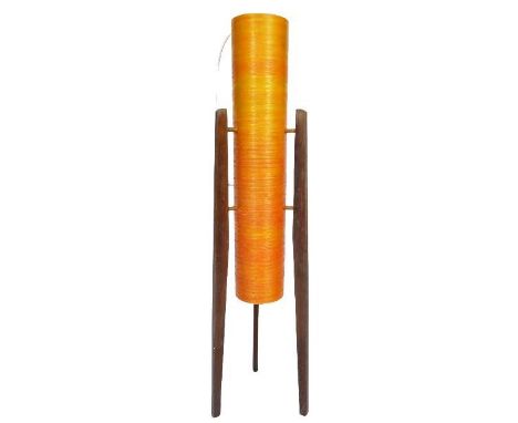 Rocket Lamp - A retro vintage 1960s Space Age teak wood and spun fibreglass floor standing lamp / standard light comprising o