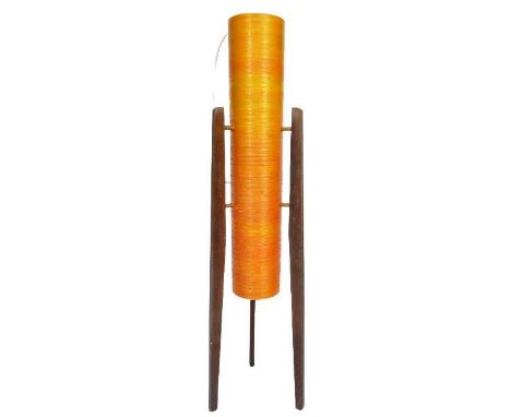 Rocket Lamp - A retro vintage 1960s Space Age teak wood and spun fibreglass floor standing lamp / standard light comprising o