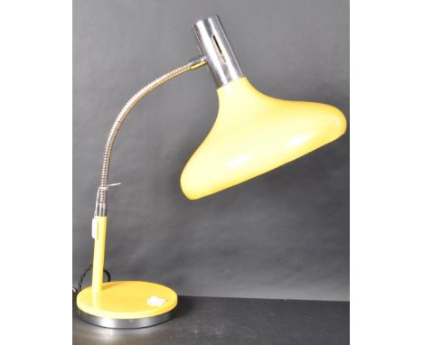Mid Century, Circa 1960s, Adjustable Gooseneck Desk Lamp, 1960s. Yellow metal and chrome shade, chrome adjustable gooseneck s