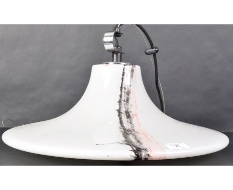 Peill Putzler - A retro 1970s German designer glass hanging ceiling light pendant lamp of UFO form. The light having a opalin
