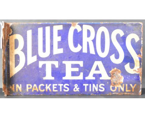 Blue Cross Tea - A vintage 20th Century double sided enamel point of sale advertising sign having deep blue ground with white