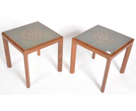 G Plan - A matching pair of retro mid 20th Century designer tak and tile top side table / lamp tables with each set with four