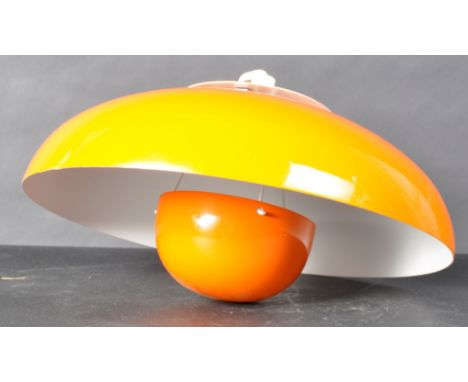 Dantek Holstebro - Elipse - A retro mid 20th Century Danish hanging ellipse pendant light lamp finished in orange with white 